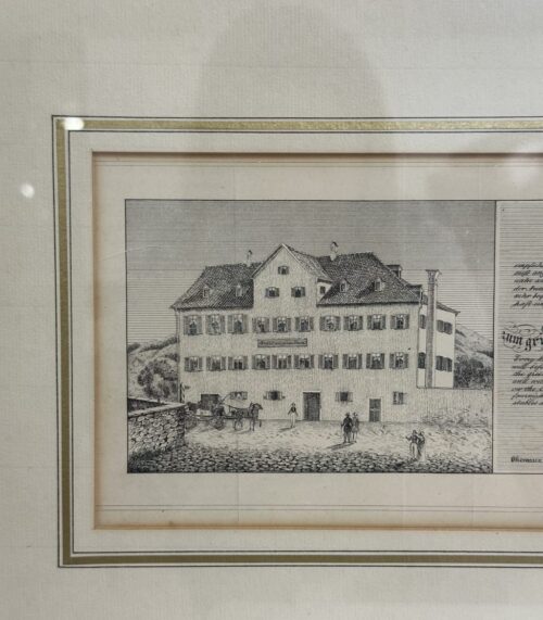 Vintage Druckgrafik im goldfarbenen Rahmen E. Huber Rorschach