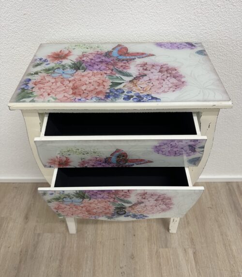 Vintage Nachttisch mit floralen Motiven und 2 Schubladen