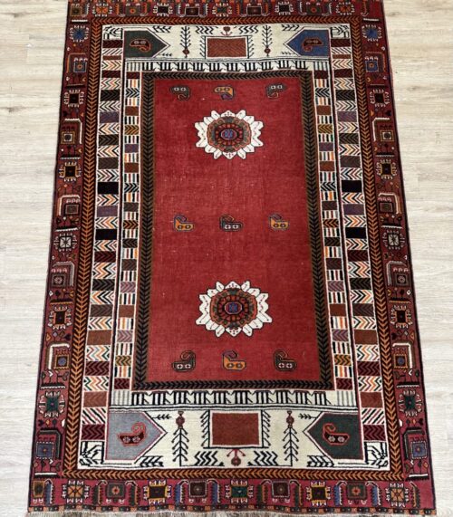 Vintage Orientteppich rot mit Blumenmuster 135 x 200 cm