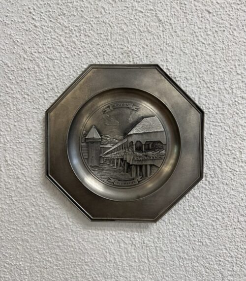 Vintage Zinn Wandteller Kapellbrücke Luzern achteckig
