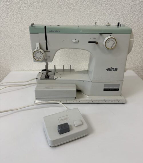 Vintage Nähmaschine Elna Automatic aus Metall mit Koffer