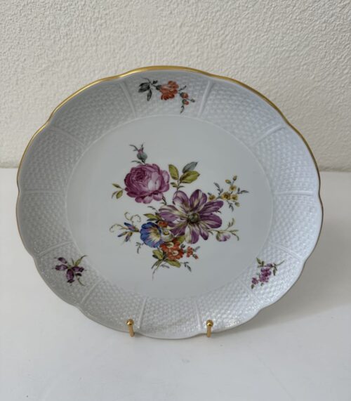 Vintage Porzellan Wandteller mit Blumen und Goldrand