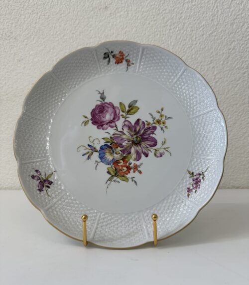 Vintage Porzellan Wandteller mit Blumen und Goldrand