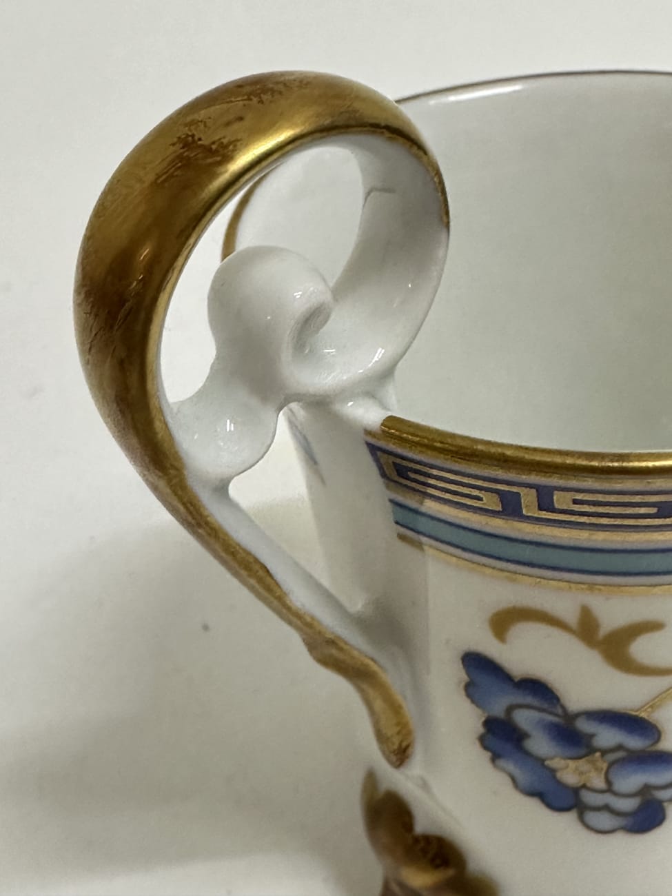 Vintage Porzellan Kaffeetasse mit Unterteller blau gold