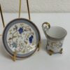 Vintage Porzellan Kaffeetasse mit Unterteller blau gold