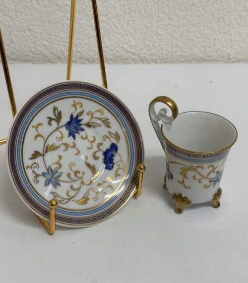 Vintage Porzellan Kaffeetasse mit Unterteller blau gold