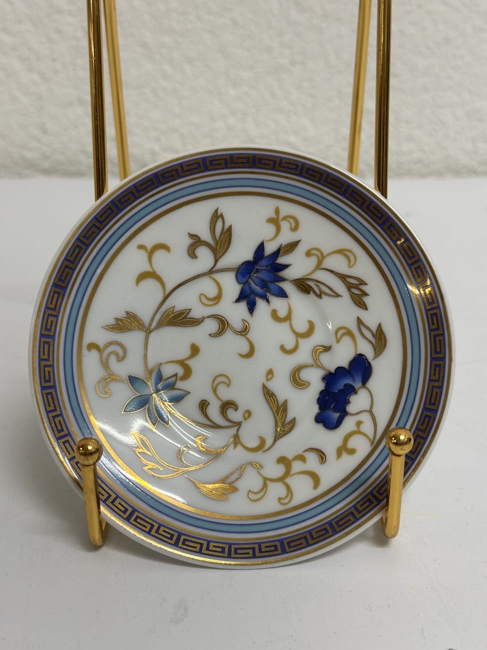 Vintage Porzellan Kaffeetasse mit Unterteller blau gold