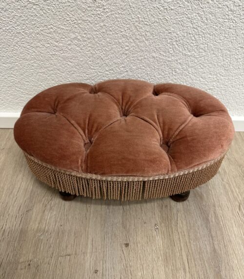 Vintage Polsterhocker mit Fransen in Terrakotta