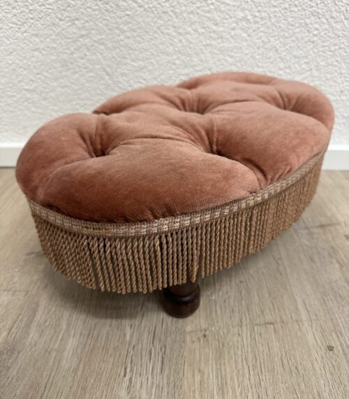 Vintage Polsterhocker mit Fransen in Terrakotta