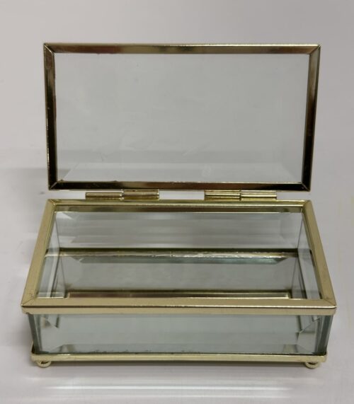 Vintage Glas Schmuckkästchen mit floraler Gravur