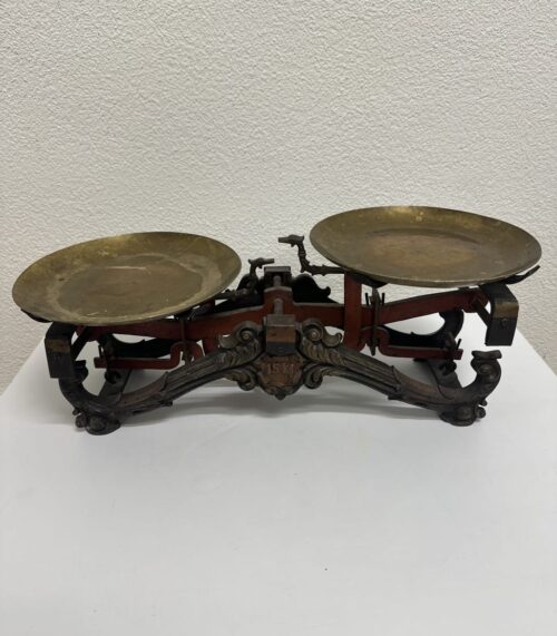 Antike GKZ Marktwaage aus Gusseisen mit Messingschalen bis 15 kg