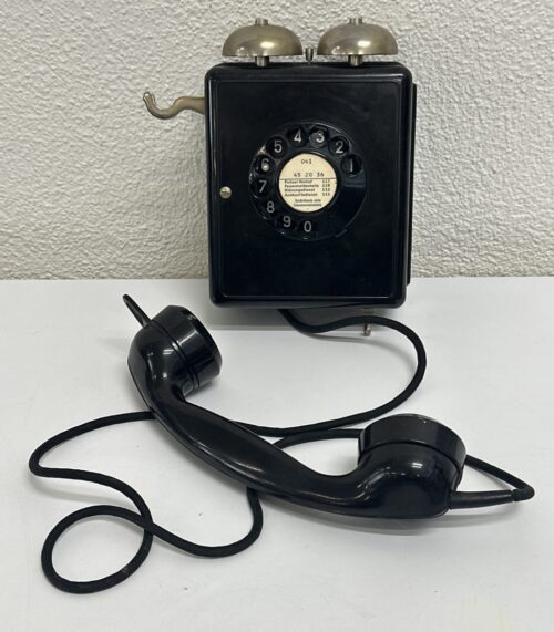 Vintage Wähltischtelefon Weidmann in Schwarz mit Glocken