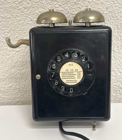 Vintage Wähltischtelefon Weidmann in Schwarz mit Glocken
