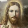 Vintage religiöses Bild Hirte mit Schafen im Goldrahmen