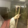 Vintage religiöses Bild Hirte mit Schafen im Goldrahmen