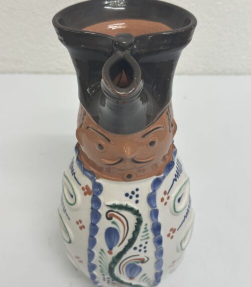 Vintage Keramik Karaffe mit Gesicht und floraler Bemalung