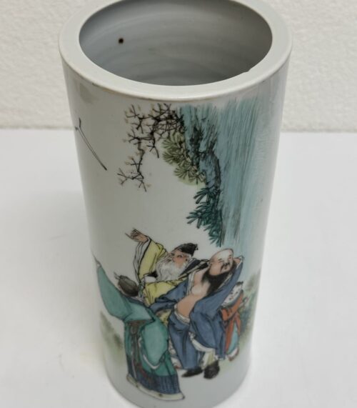 Vintage Keramikvase mit asiatischer Figurenmalerei
