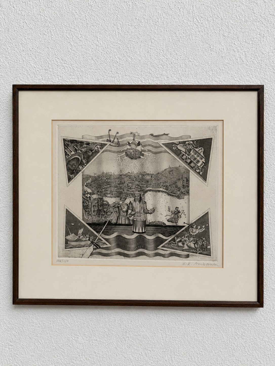 Vintage Surrealistische Radierung von H. R. Ambauen