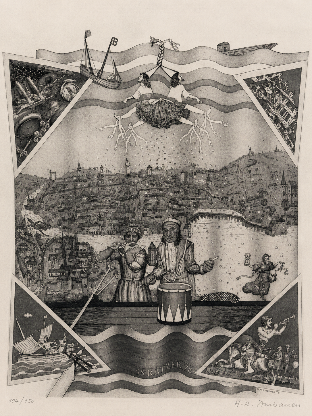 Vintage Surrealistische Radierung von H. R. Ambauen – Bild 3