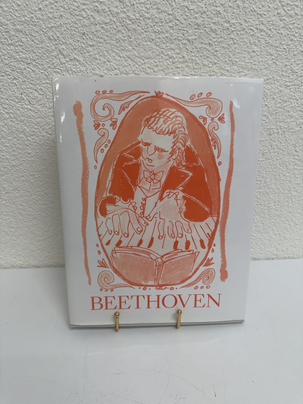 Vintage Beethoven Druck in Orange auf Weiss