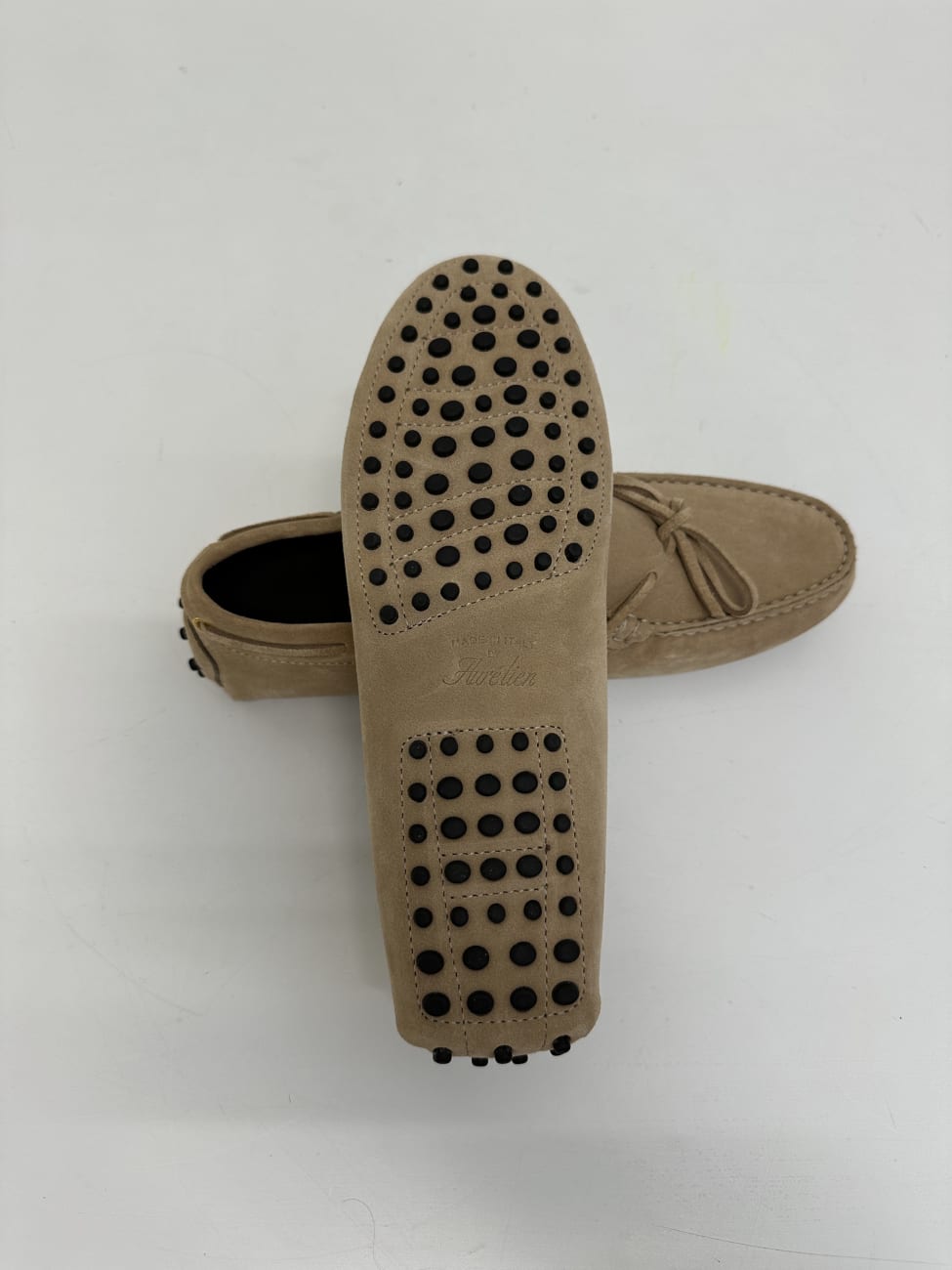 Wildleder Mokassins hellbeige mit Gummisohle Made in Italy