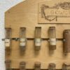 Vintage Gewürzregal aus Holz mit Glasröhrchen
