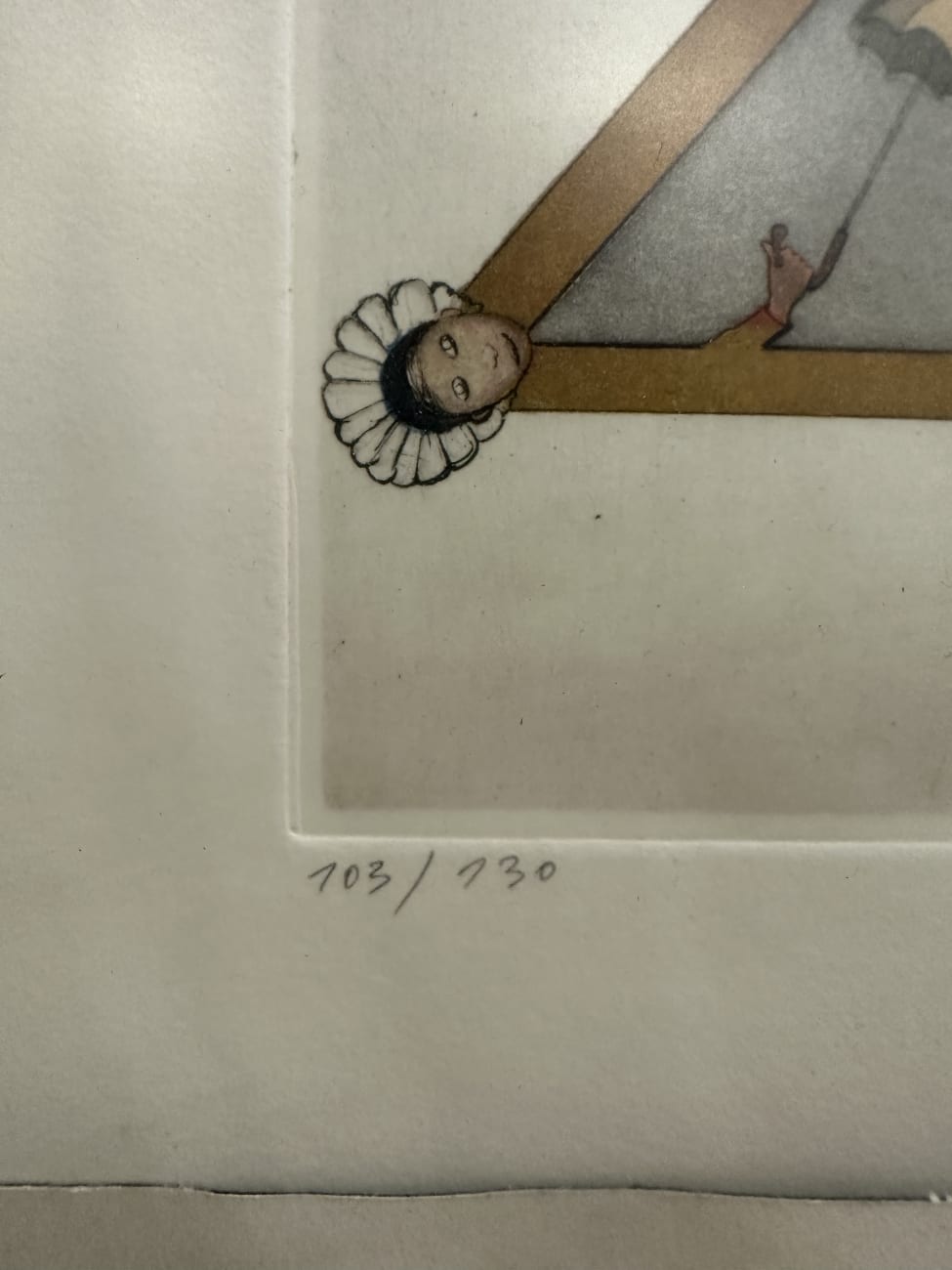 Vintage Kunstdruck Ambauer pyramidenförmig im Holzrahmen