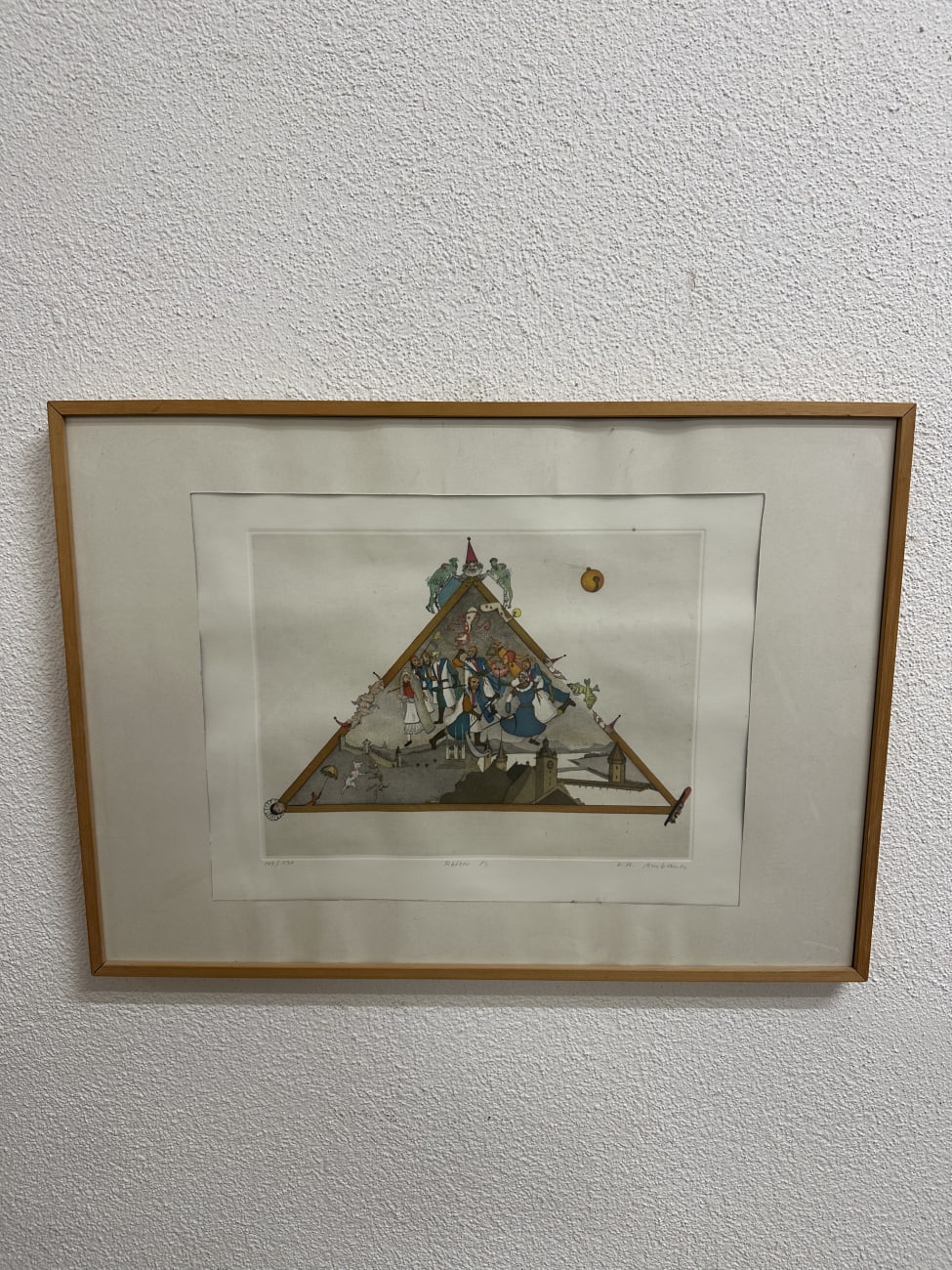 Vintage Kunstdruck Ambauer pyramidenförmig im Holzrahmen