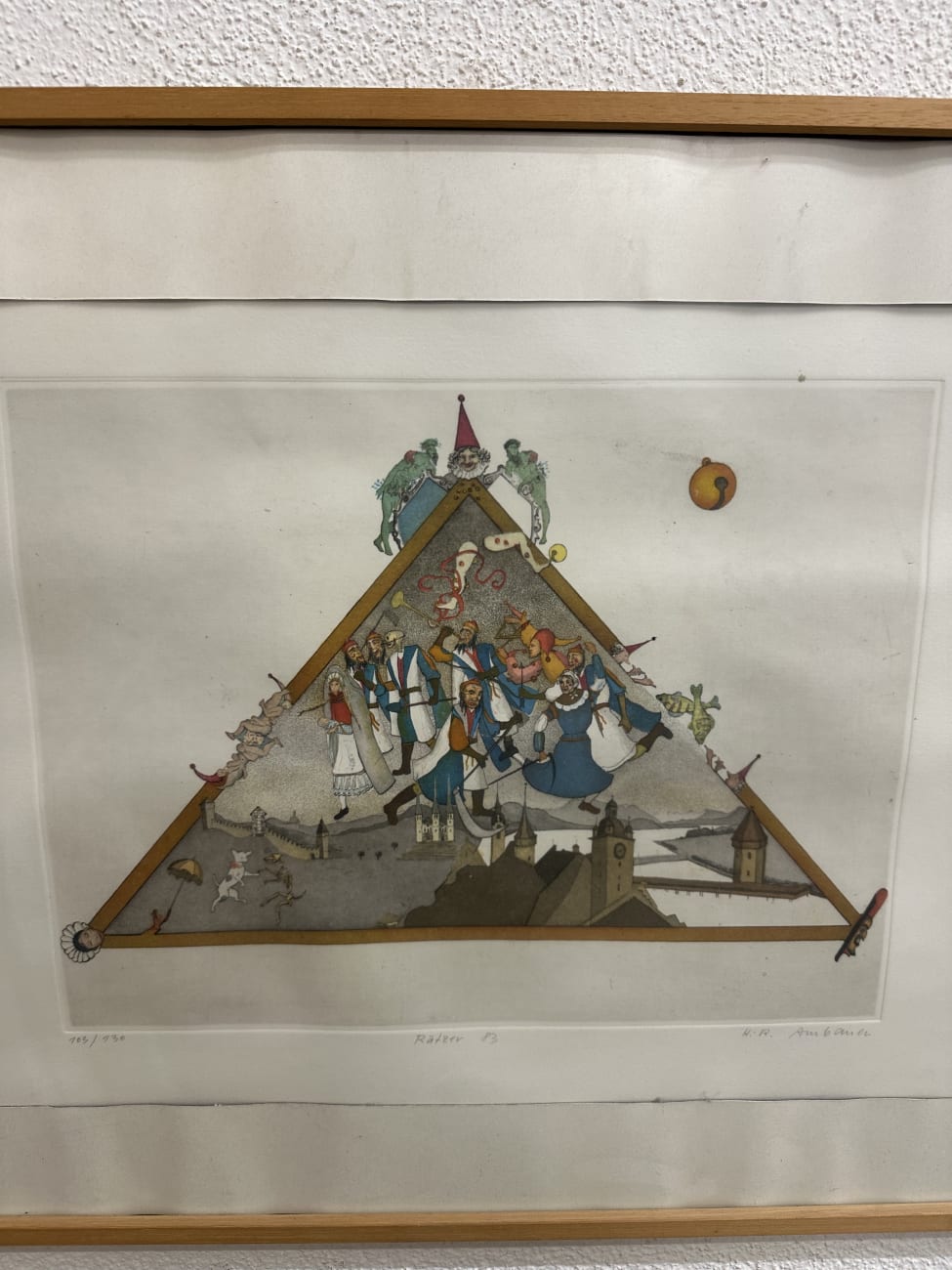 Vintage Kunstdruck Ambauer pyramidenförmig im Holzrahmen