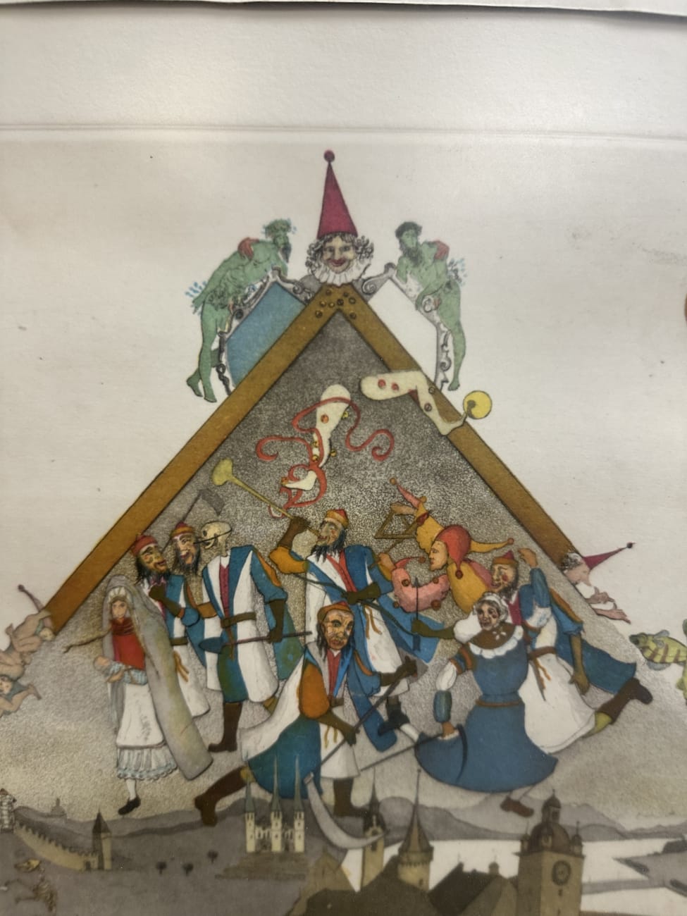 Vintage Kunstdruck Ambauer pyramidenförmig im Holzrahmen