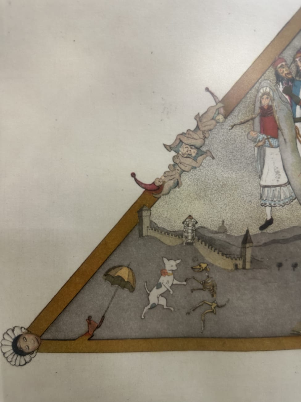 Vintage Kunstdruck Ambauer pyramidenförmig im Holzrahmen