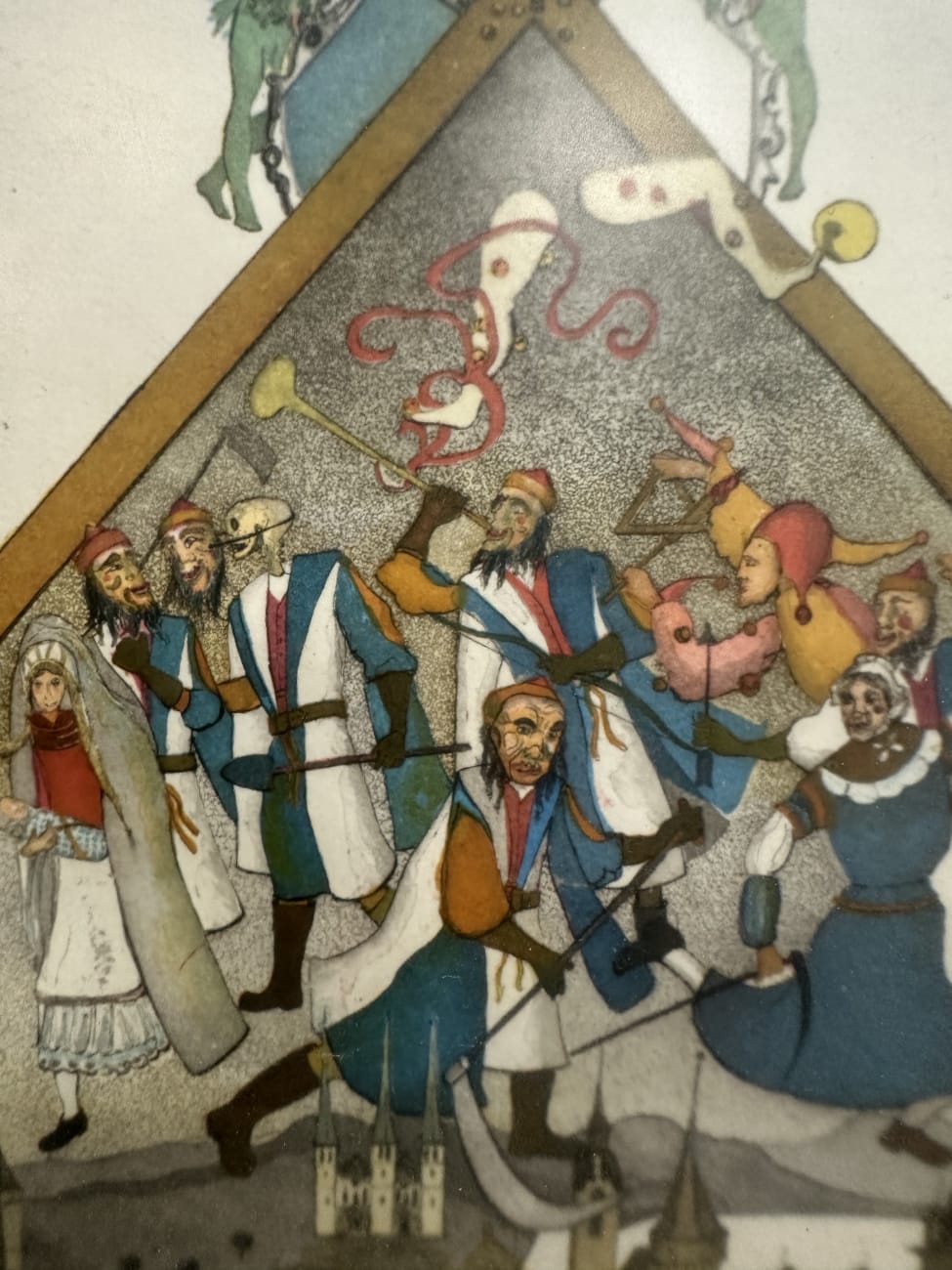 Vintage Kunstdruck Ambauer pyramidenförmig im Holzrahmen