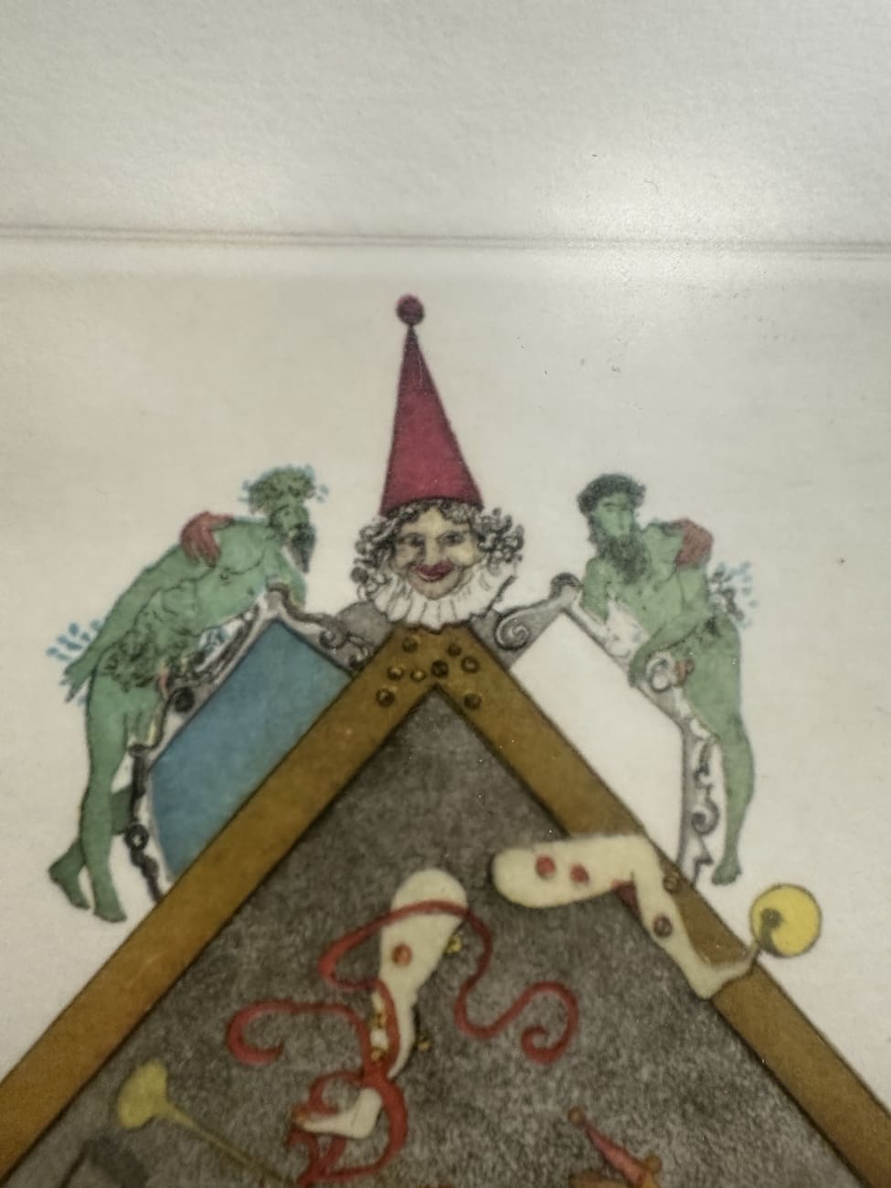 Vintage Kunstdruck Ambauer pyramidenförmig im Holzrahmen