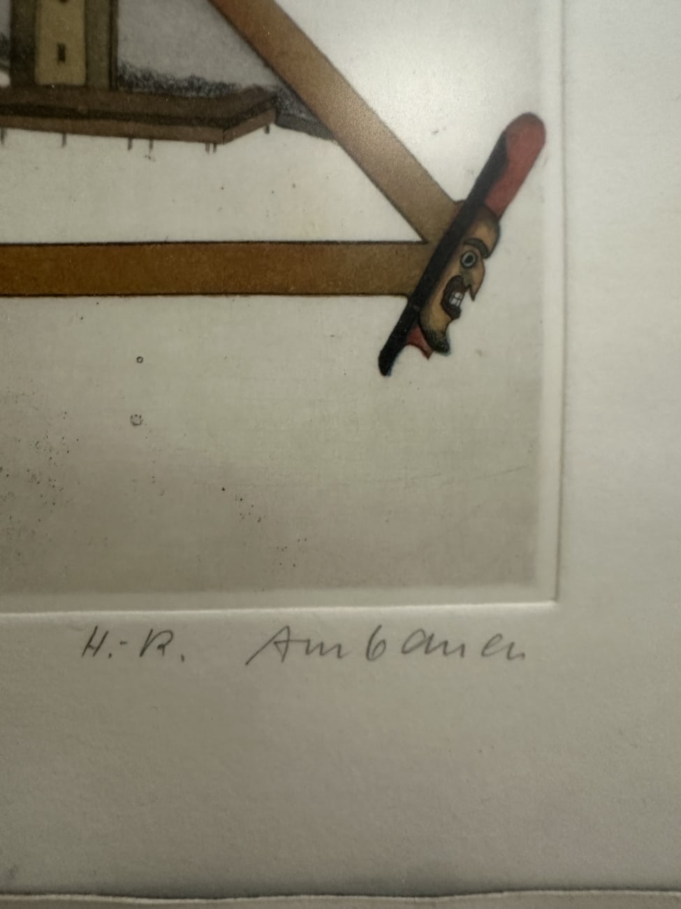Vintage Kunstdruck Ambauer pyramidenförmig im Holzrahmen