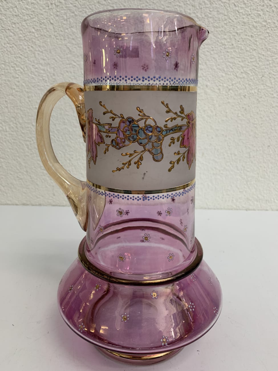 Vintage Glaskrug Set pink mit 4 Gläsern und Golddekor
