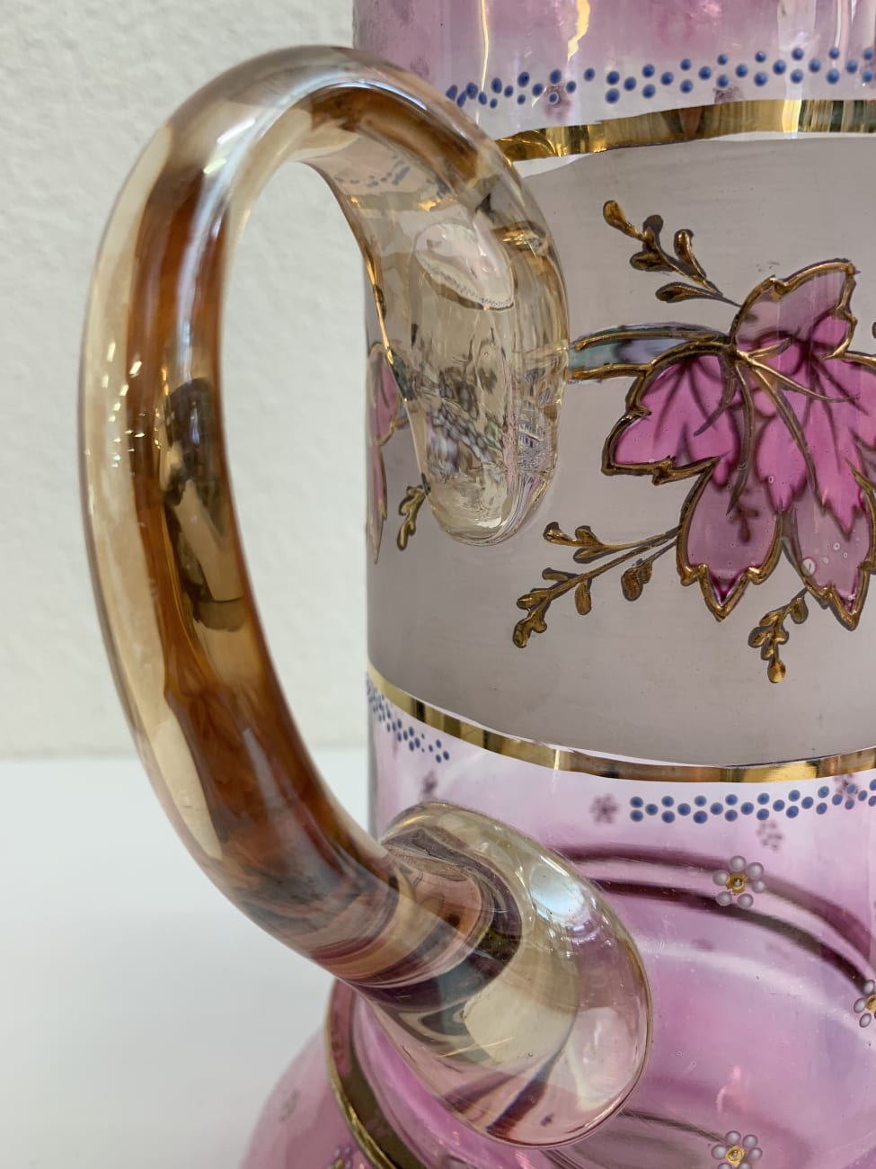 Vintage Glaskrug Set pink mit 4 Gläsern und Golddekor