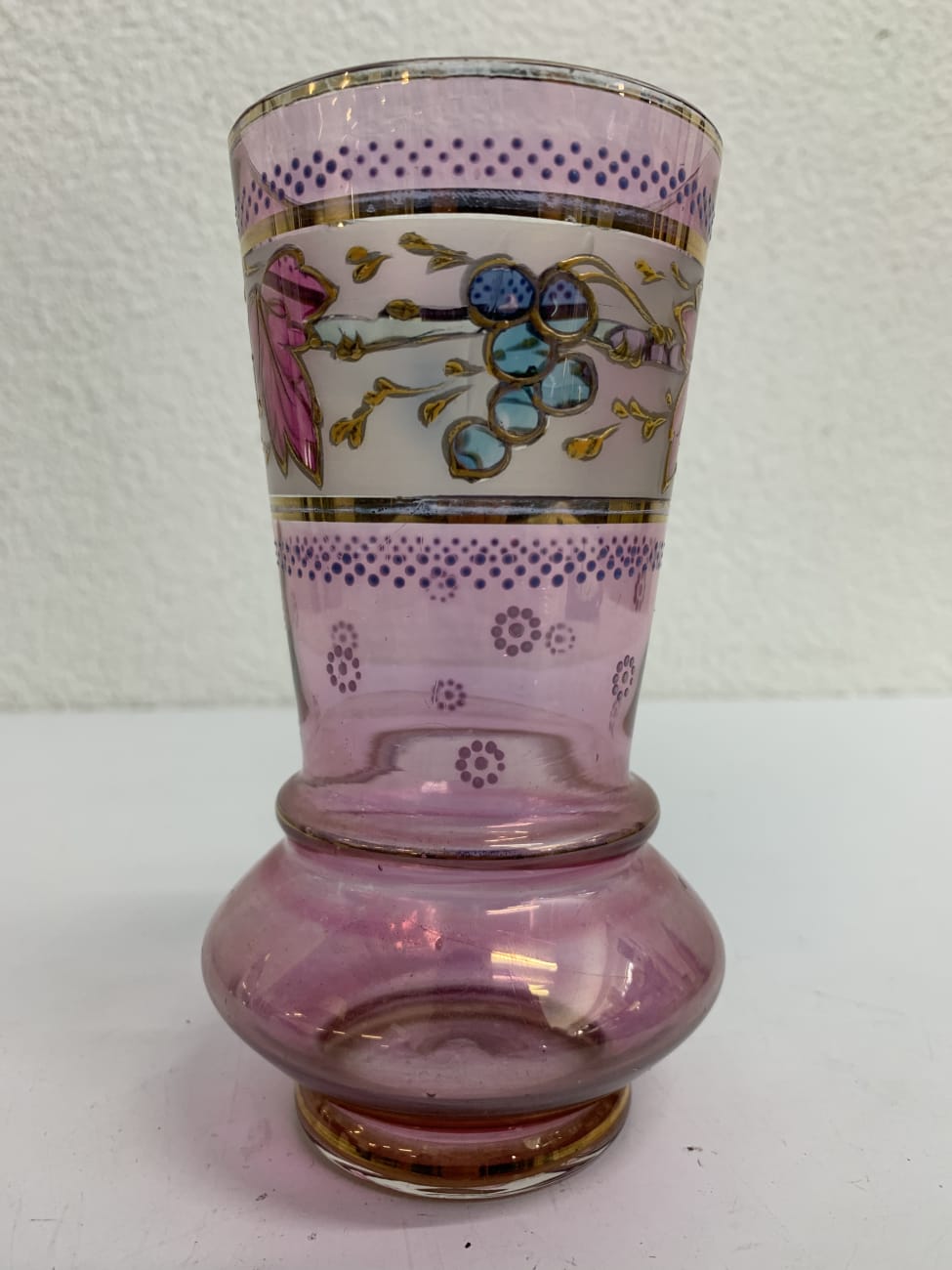 Vintage Glaskrug Set pink mit 4 Gläsern und Golddekor