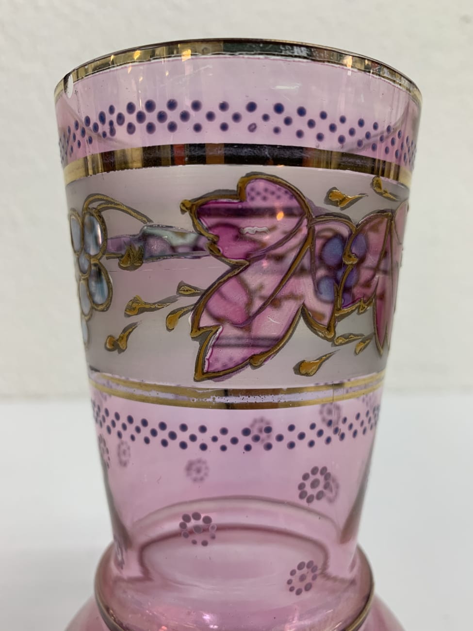 Vintage Glaskrug Set pink mit 4 Gläsern und Golddekor