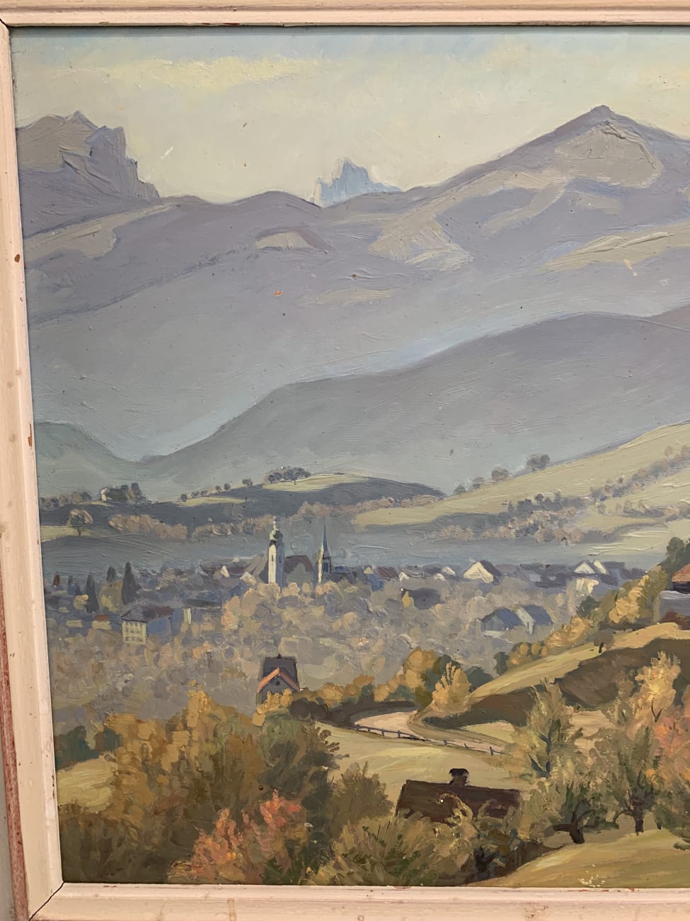 Vintage Original Ölgemälde von Jos. Benz - Alpen & Dorfansicht 61 x 52 cm – Bild 3