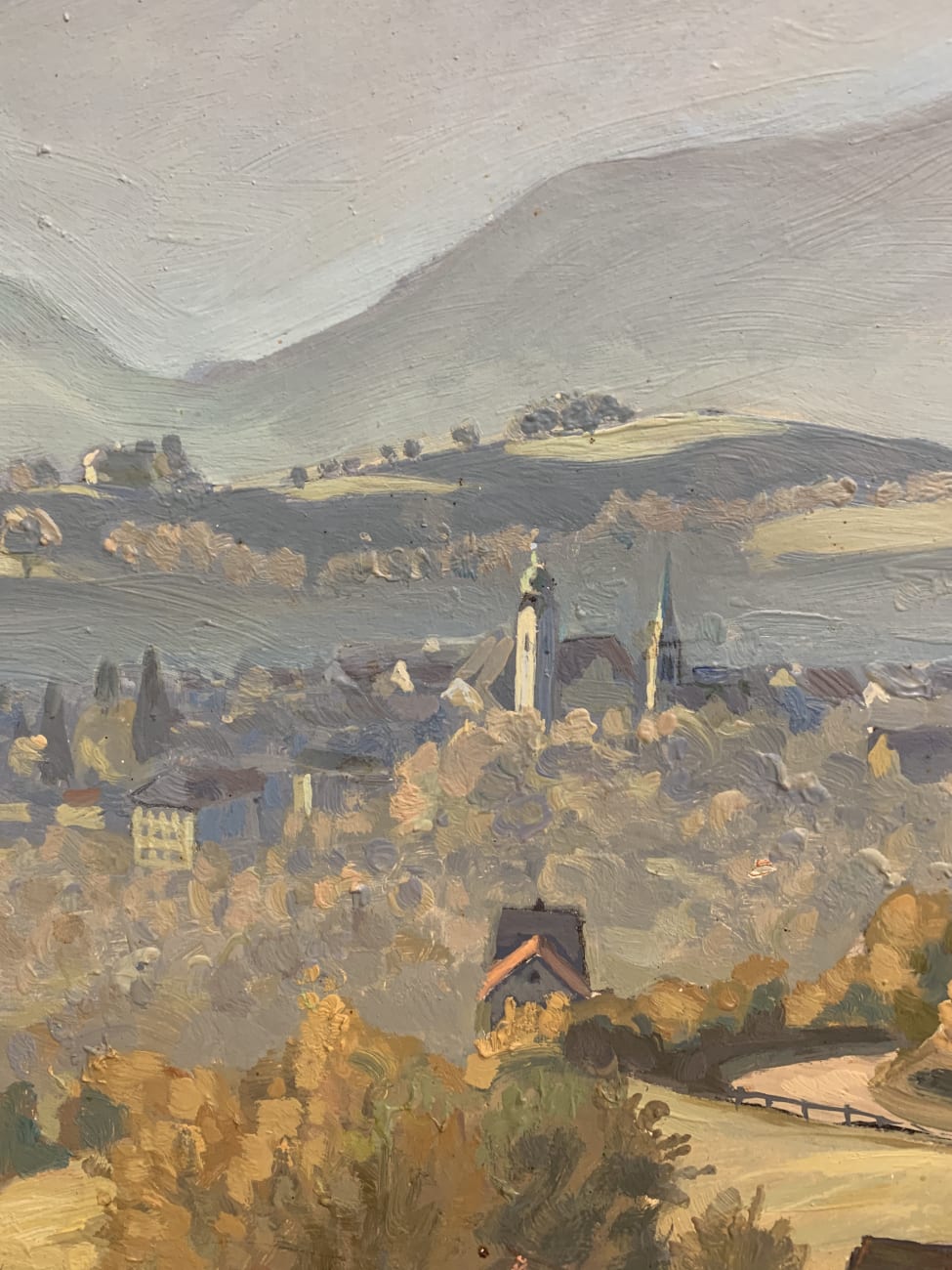 Vintage Original Ölgemälde von Jos. Benz - Alpen & Dorfansicht 61 x 52 cm – Bild 4