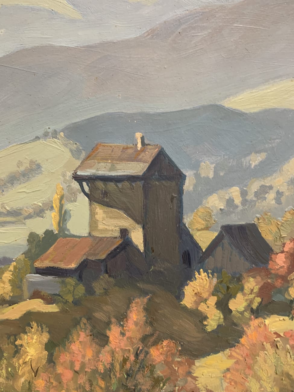 Vintage Original Ölgemälde von Jos. Benz - Alpen & Dorfansicht 61 x 52 cm – Bild 6