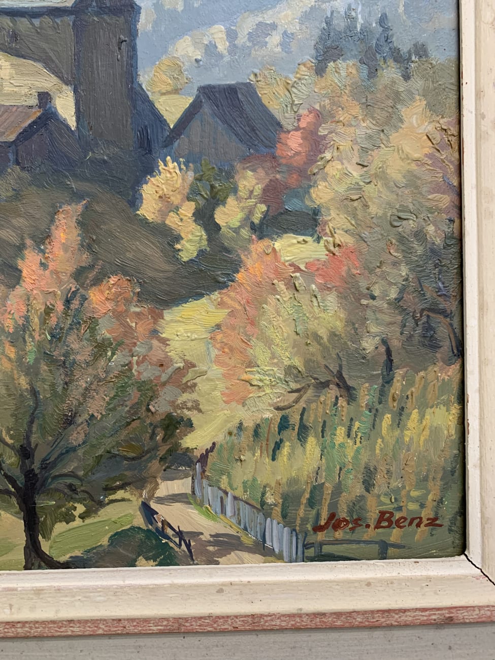 Vintage Original Ölgemälde von Jos. Benz - Alpen & Dorfansicht 61 x 52 cm – Bild 8