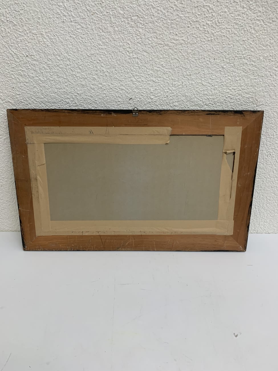 Vintage Aquarell Landschaft mit Booten im Holzrahmen