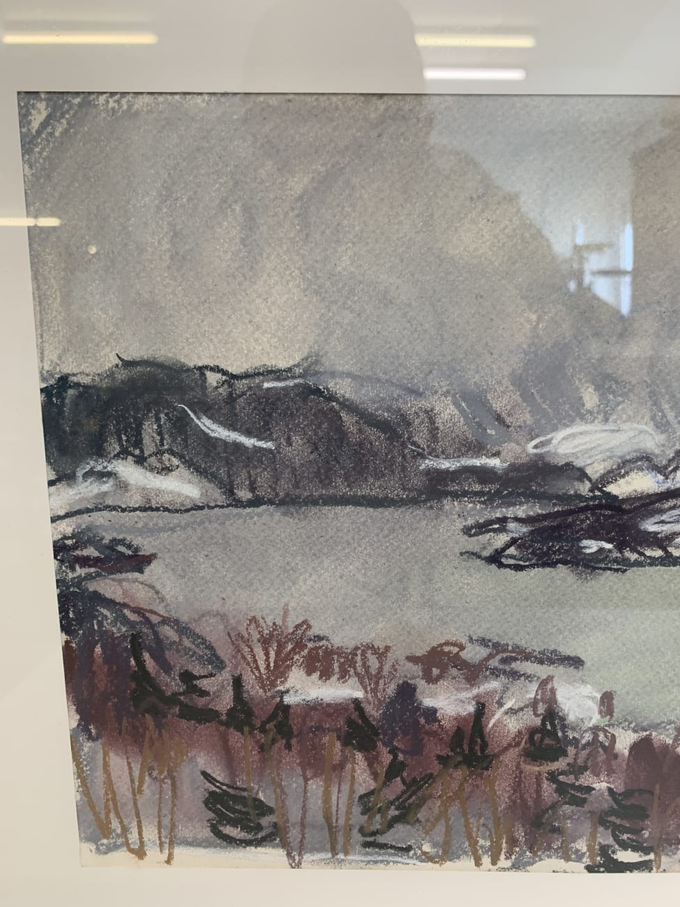 Vintage Aquarell Landschaft im weissen Holzrahmen signiert