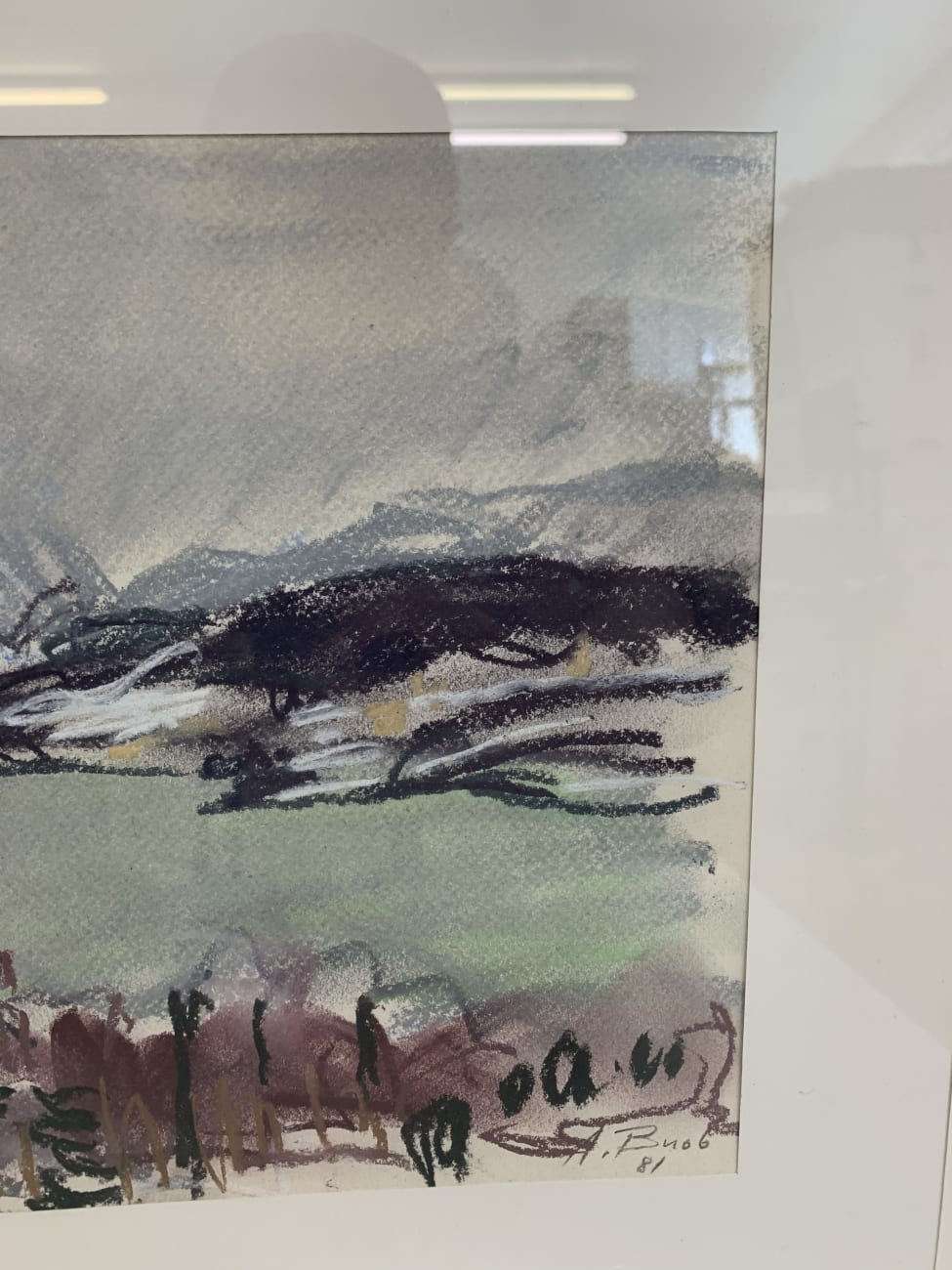 Vintage Aquarell Landschaft im weissen Holzrahmen signiert