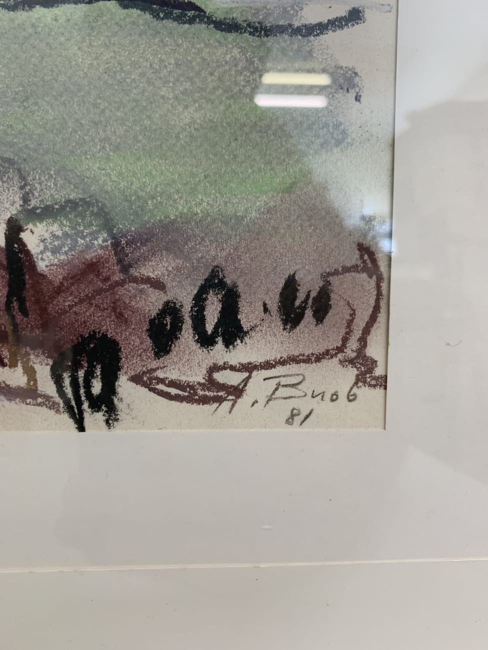 Vintage Aquarell Landschaft im weissen Holzrahmen signiert