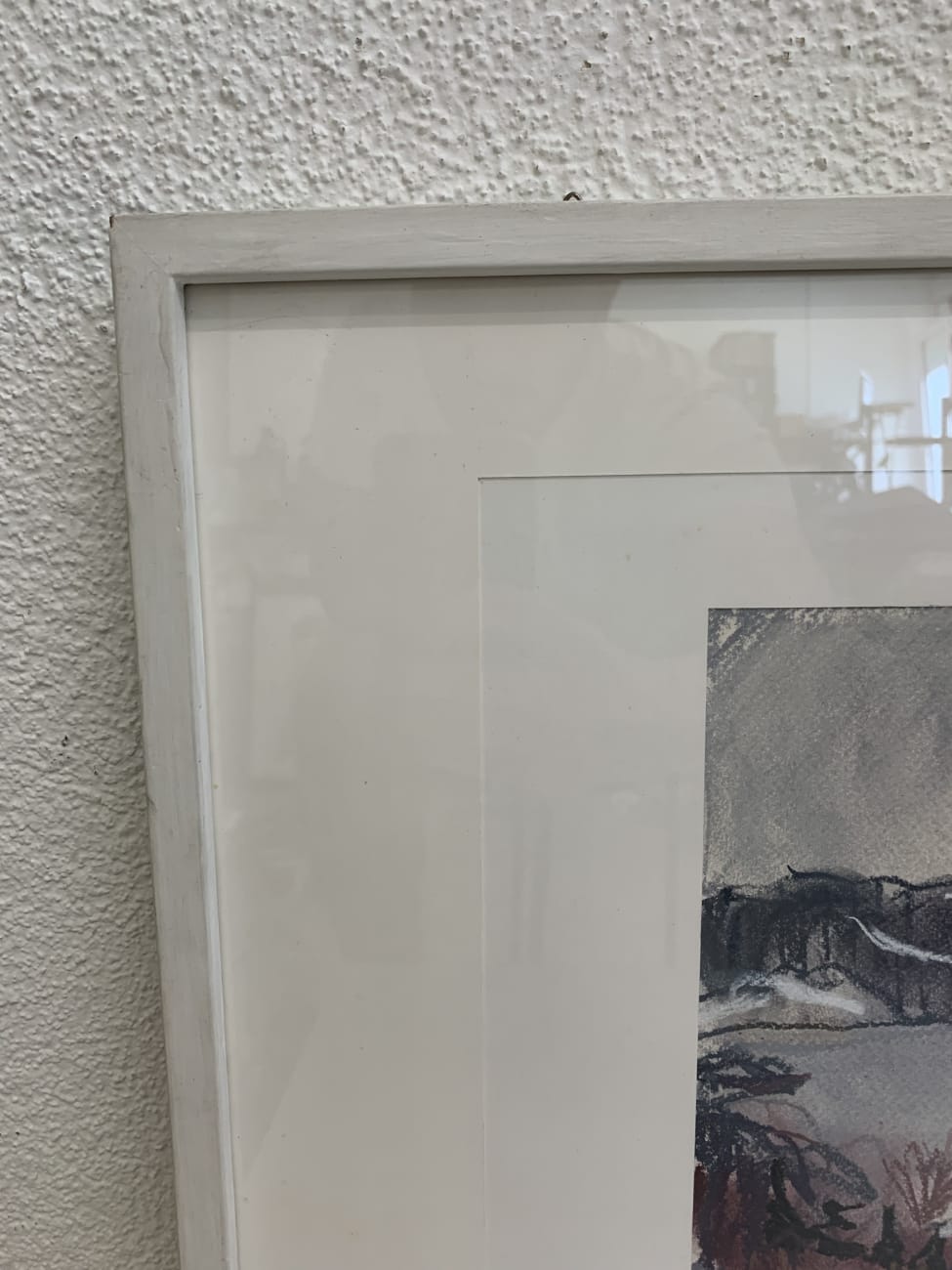 Vintage Aquarell Landschaft im weissen Holzrahmen signiert