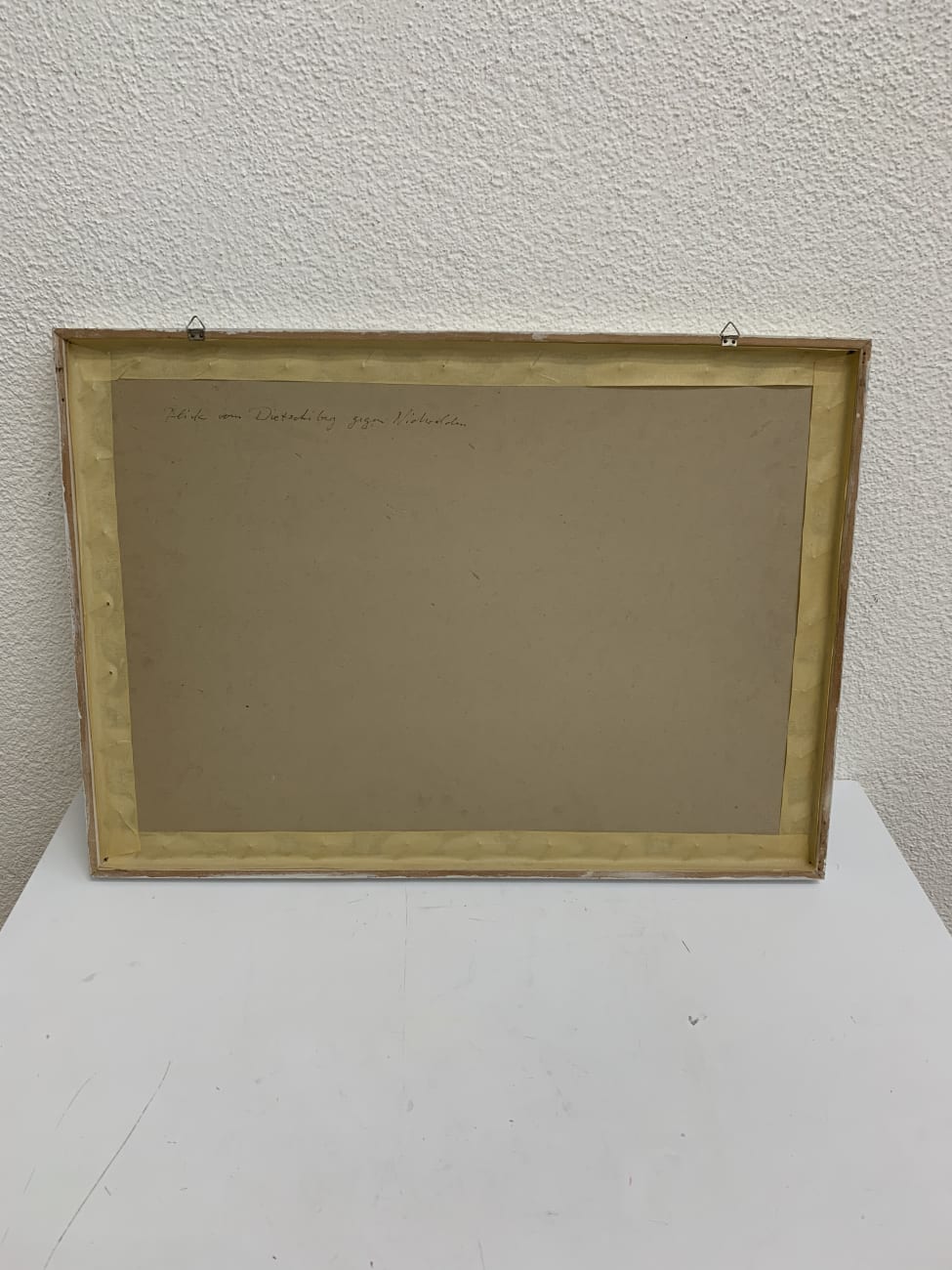 Vintage Aquarell Landschaft im weissen Holzrahmen signiert